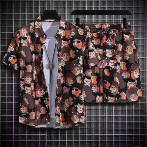Quirky Cartoon Faces Allover Hawaiian Shirt Shorts Set Men Women Funny People Print Pop Art Aloha Matching Summer Beach Festival Novelty Streetwear Loose Oversized Casual