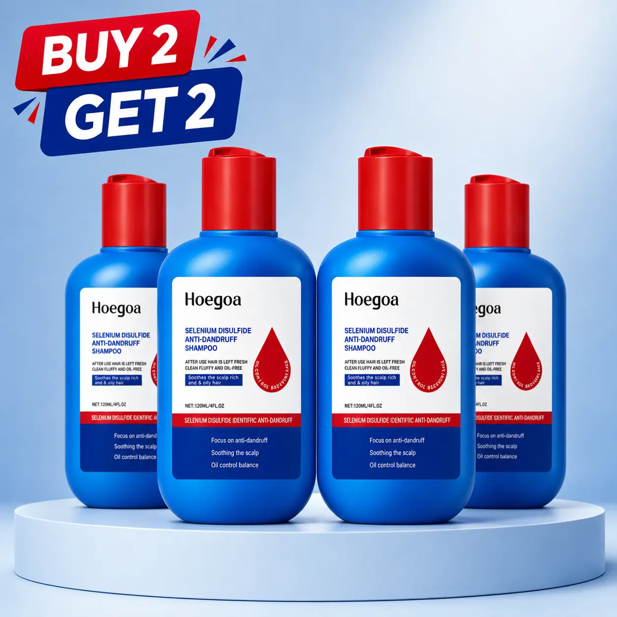 【BUY 2 GET 2 FREE】Hoegoa Selenium Sulfide Antidandruff Shampoo, 120ml Gentle Scalp Cleanser & Care, Nourishing & Smoothing for All Hair Types, Anti-Itch Vegan Strengthening Formula for Refreshing Fluffy Volume