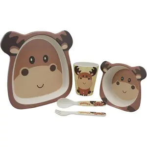 Ebros Wild Moose 5 Piece Organic Bamboo Dinnerware Set For Kids Children Toddler