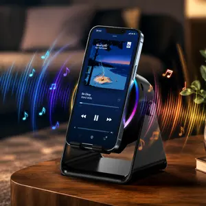 5 IN 1 Wireless Induction Bluetooth Speaker, 360° Rotation Desktop Phone Stand Holder with RGB Light, Universal Portable Charger Power Bank for iPhone, Surround Sound Audio Speaker, Gift for Men Women Home Smartphone Man