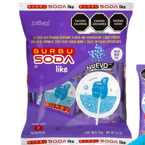 Burbu Soda Like Lollipop With Powder Blueberry Flavor & Effervescent Candy Powder 12 Pieces Bag Sweet Treat