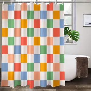 Retro Checkered Shower Curtain, Vintage 60s 70s  Washable Waterproof Fabric Bath Curtains Set for Bathroom for Bathroom Decor Art with 12 Hooks, Shower Curtain Sets, Bathroom Decoration Accessories - 72x72 Inch