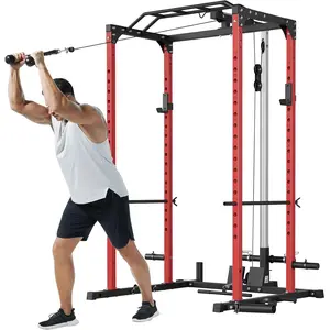 Power Cage, Power Squat Rack with LAT Pulldown, Multi-Function Squat Rack for Home Gym, 1200 LB Capacity Power Rack with Training Accessories