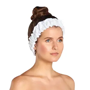 Elasticized Terry Cloth Spa Headband with Elastic Band, Unisex Fit, 1 Size, White, Keeps Hair Up, Ideal for Spa Use