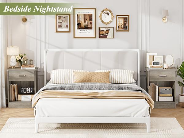 FOTOSOK Nightstand Set of 2, Nightstad with Drawer and Storage Cabinet, Wooden Night Stand End Table Bedside Table for Bedroom, 2 Pcs