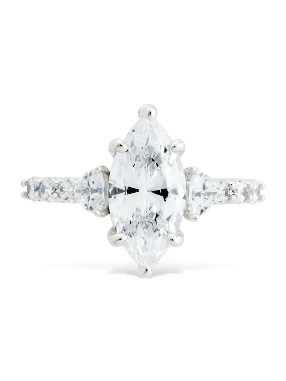 Sterling Silver Statement Ring - Marquise & Trillion Cut, 3-Stone Modern Glam Jewelry with Cubic Zirconia, Marquise Cut, Sterling Forever, Female