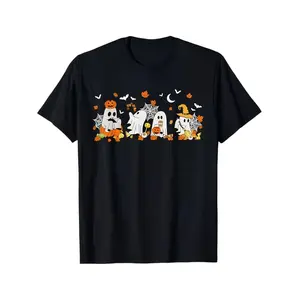 Men's Halloween Drinking Coffee Graphic T-Shirt - 100% Cotton Crew Neck Short Sleeve Tee with Cute Ghosts, Pumpkins & Bats Design, 180gsm Casual Fall Shirt for Casual Attire & Halloween Parties, Festive Fall Apparel | Playful Grap