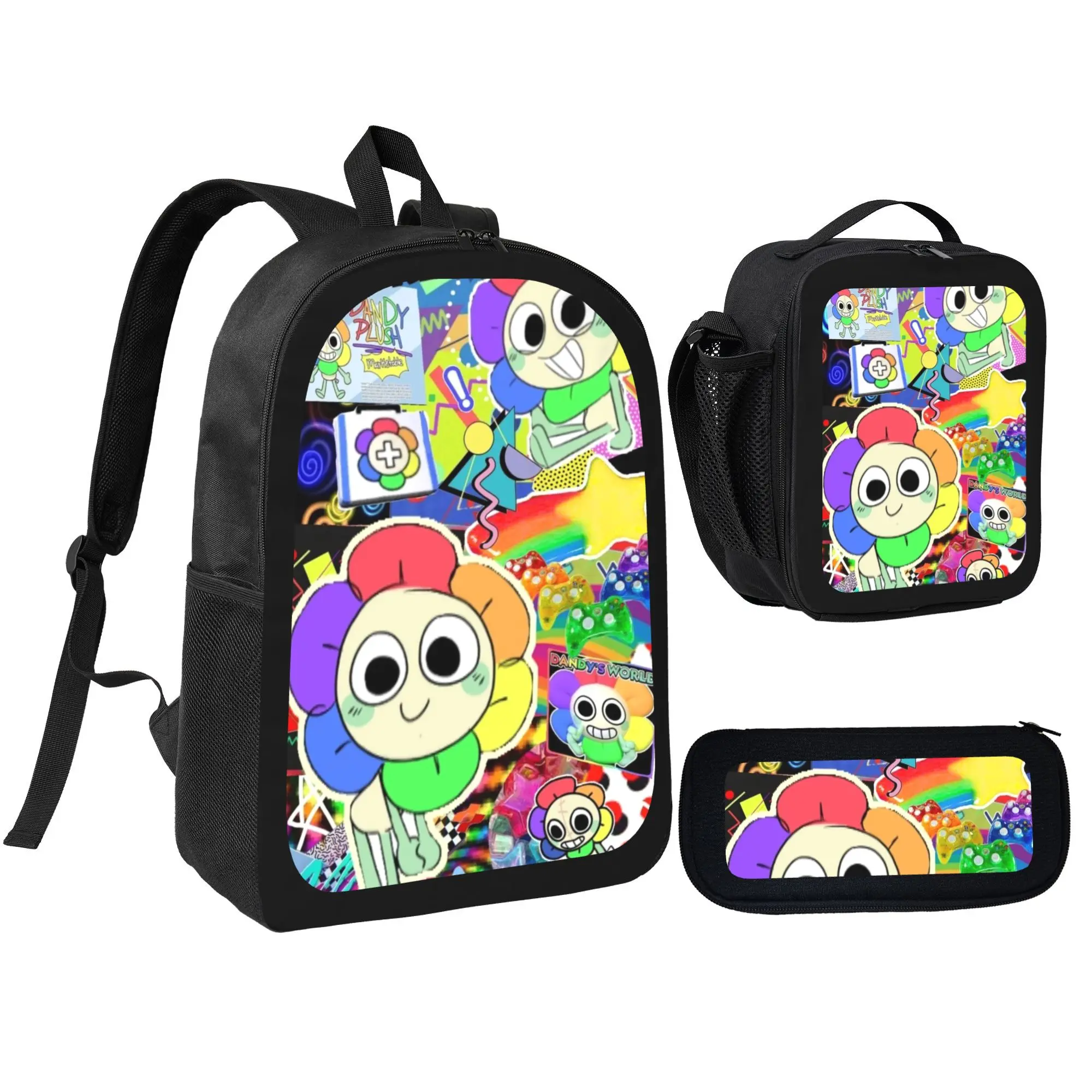 Danddys World Fan Gift Set - 3-Piece Backpack, Lunch Box & Pencil Pouch, Durable Polyester, Perfect for Kids, Featuring Iconic Danddys World Characters
