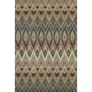 HomeRoots 651927 8x10 ft. Taupe-Olive Green & Beige Southwestern Dual-Tone Rectangular Full-Sized Washable Non-Shedding Machine-Made Area Rug with UV Protection, Non-Shedding Area Rugs, Rectangular Area Rugs