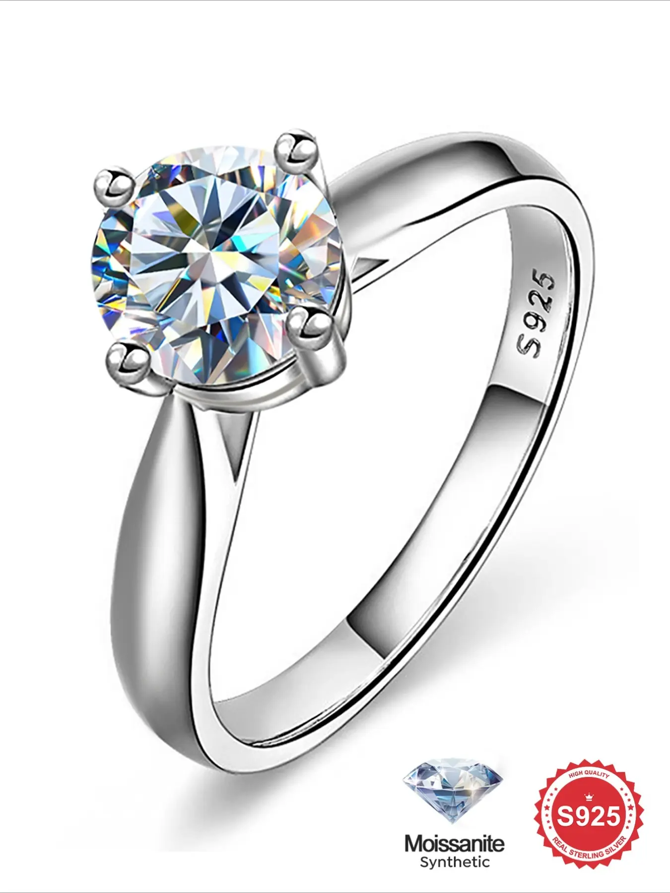1 Pc Shining S925 Sterling Silver Synthetic Moissanite Classic Four Claws Snowflake Ring Women's Date Party Wedding Engagement Ring, Solitaire Engagement Ring, Anniversary, Valentine's Day Gift, Moissanite Stackable Ring, Elegant Ring, Beautiful Rings