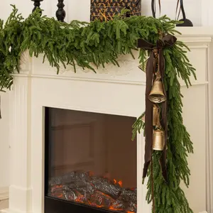 6/9/12/14 FT Christmas Garland Faux Norfolk Pine Greenery Real Touch for Mantle Table Fireplace Indoor Outdoor Xmas Ornaments Window Gift