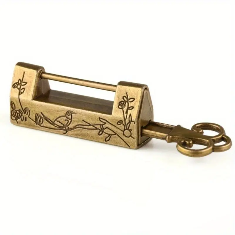 2set Chinese Vintage Antique Locks Old Style Lock and Key Excellent Brass Carved Word Padlock with Key Zinc Alloy Lock