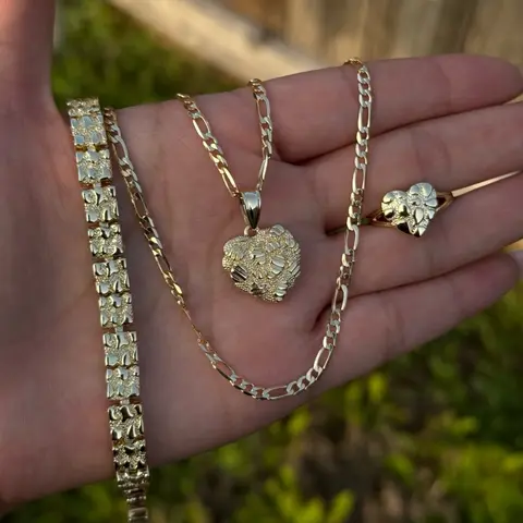 Heart Nugget Gold Plated Set 3pcs- necklace, bracelet and ring
