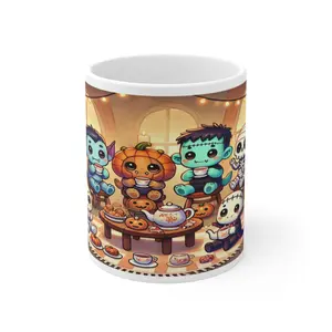 Monster Tea Party Halloween  Ceramic Mug Drinkware Tumbler Coffee Cup Reusable