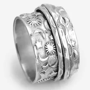 Star and Moon Ring Stress Relief Ring Silver Rotatable Index Finger Ring - Daily Fashion Accessories