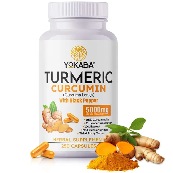 Turmeric Curcumin Dietary Supplement, 5000mg Natural Herbal Extract with BioPerine, 250 Capsules, Edible