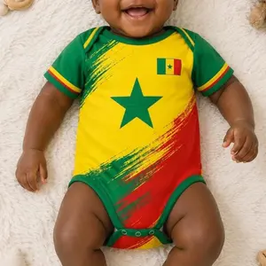 Custom Name Senegal Baby Soccer Bodysuit, Personalized Senegal Football Infant Jersey, Green Yellow Baby Clothes S1E