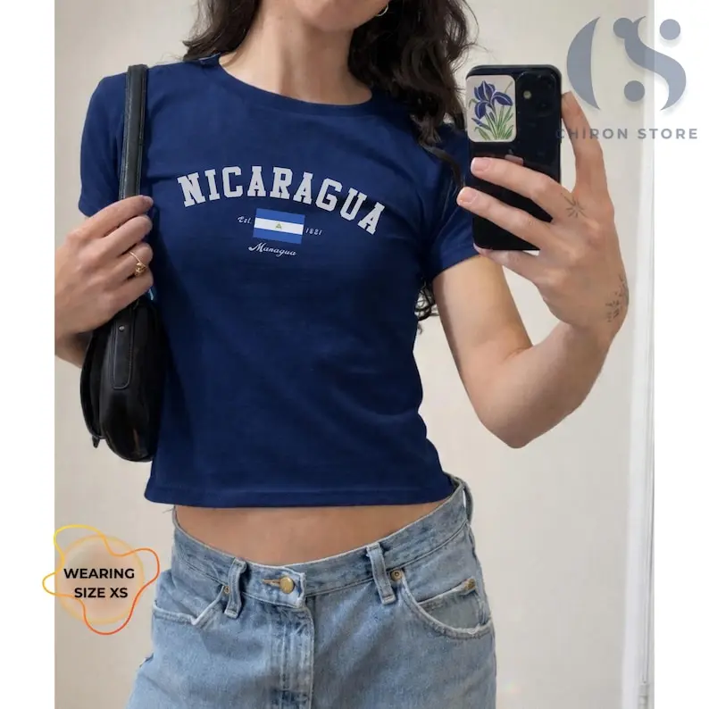 Nicaragua Baby Tee, Nicaragua Flag Graphic Tee, Latina Heritage Shirt, Central America Pride Top