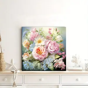 2D Flat Floral Flower Wall Art Photo Print - Romantic Rose, Hydrangea Decor for Living Room, Bedroom