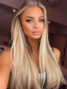 28 inch rooted color long straight lace front wigs for women, gorgeous fluffy wigs without bangs, synthetic hair lace front wigs for party, daily use, lace glueless wig