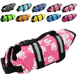 Easy-Fit Adjustable Dog Life Jacket Swimming Safety Preserver with Reflective Stripes for Doggie (S, Flowers and Pink)