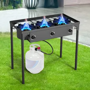 GEEKHOM 1/2/3 Burner Outdoor Propane Gas Stove,75000BTU/150000BTU/ 225,000 BTU High Pressure Stand Cooker for Backyard Cooking Camping Home Brewing Canning Turkey Frying, 20 PSI Regulator