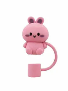 Pink Bunny Straw Cover Fits XL 10 MM Straw Drinkware Topper Cap