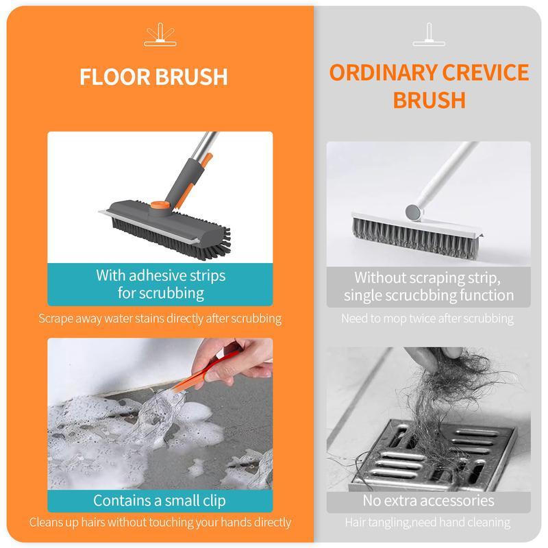 Floor Scrub Brush with Long Handle, cleaning brush,3 in 1 Scrape and Heavy-Duty Stiff Bristle Scrubber Brush for Cleaning Shower Bathroom, Patio, Garage, Kitchen, Wall and Deck,Christmas Gifts