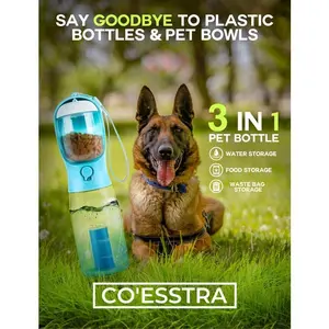 CO'ESSTRA 3in1 Pet Water Bottle with Poop Bag Dispenser 20oz Portable Leak Proof Outdoor Gear for Travel Hiking and Outdoor Activities