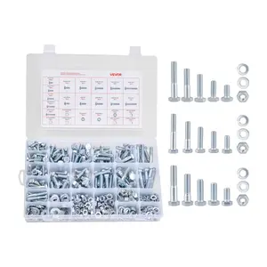 fathersdaygift VEVOR 566 Pcs Bolts and Nuts Assortment Kit, Imperial Machine Screws and Flat Washers, Alloy Steel 1/4-20, 5/16-18, 3/8-16, for Furniture/Equipment/Vehicle Assembly, Galvanized White