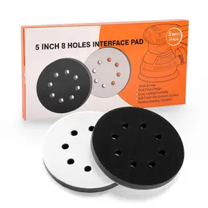 5 Inch 8 Holes Interface Pad, 5" Orbital Sander  Pad for 5 in Orbital Sander, Hook and Loop Soft Sponge Cushion Buffing Pads Sanding Pads Backing Pads, Pack of 2