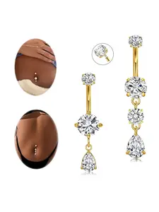 2Pc Belly Button Ring Clear CZ Dangle Belly Button Piercing Belly Rings Dangle Belly Button Rings 316L Stainless Steel Teardrop Dangle Belly Button Jewelry for Women Silver Gold