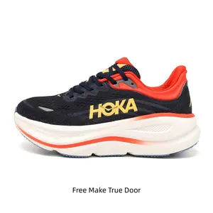 Navy Red Orange Color Block Mesh Thick Wave Cloud Cushioned Running Shoes Unisex Wide Toe Box Light Blue Non Slip Rubber Outsole Long Distance Athletic Trainers