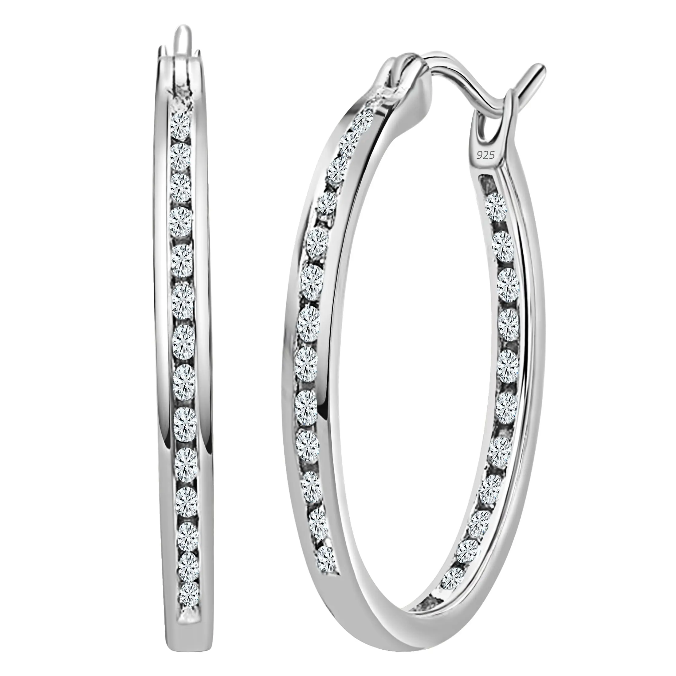 Dazzlingrock Collection 0.40 Carat (ctw) Round White Diamond Ladies In & Out Hoop Earrings, Sterling Silver