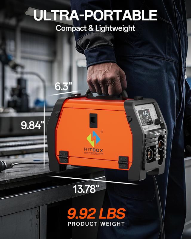 HITBOX HBM145 Mig Welder 110V/220V Upgraded 145A 4-in-1 Gasless MIG/Lift TIG/MMA with Spool Gun & LED Display for Home & Professional Use