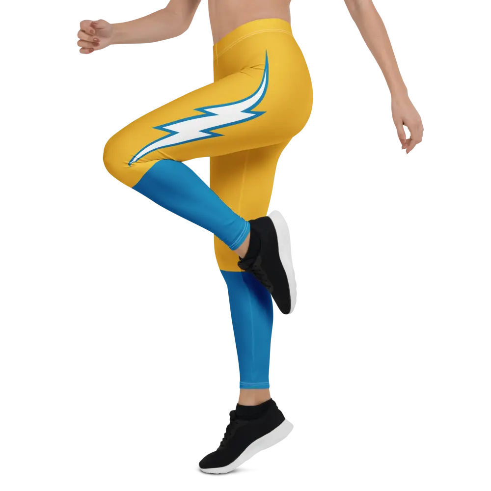 LA Chargers Football Leggings - All Seasons Microfiber Yarn 82% Polyester 18% Spandex Four-Way Stretch Elastic Waistband UPF 50+
