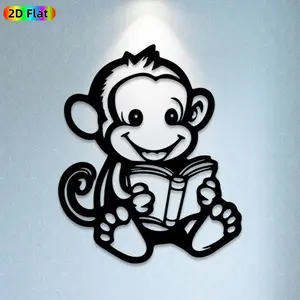 1pc Reading Monkey Metal Wall Art, Cute Reading Monkey Statue Mural, Ideal Gift for New Year, Easter, Animal Decor Enthusiasts,  Perfect for Kids Room Wall & Backyard Fence, Charming Indoor Outdoor Decor