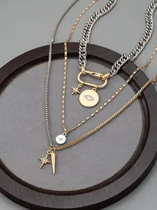 Demon Eye Multi-Layer Necklace, Unique Chain Design, Exaggerated Fashion Jewelry, Bohemian Style, Plated, Women's Accessory