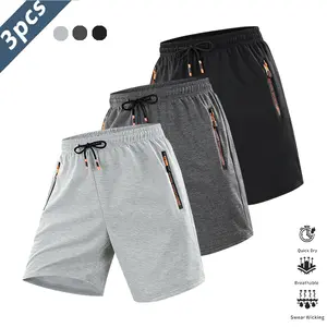 Men's three piece set sports shorts made from breathable, stretchy fabric that is lightweight and quick drying, suitable for running, gym workouts, beach volleyball, or casual wear; an ideal choice for everyday activewear.
