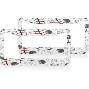 Baseball Equipment Printing License Plate Frame - 2 Pcs Universal Accessories Cars Decor with 2 Holes and Screws Fits Us Standard License Plates 12.2x6.3 Inch ﻿