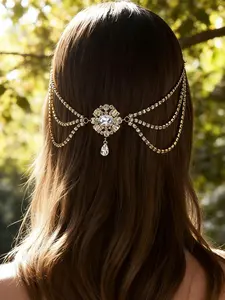 Elegant Multilayer Water Drop Hair Chain, Fashionable Rhinestone Party Hairstyle Accessory, Unique Personality Hair Jewelry, Personalized