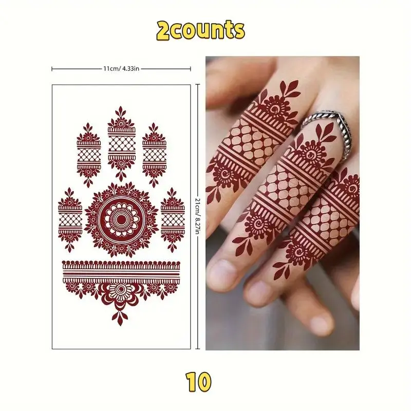 Floral & Geometric Pattern Temporary Tattoo Sticker, Henna Stencils, 2 Counts/set Waterproof Fake Tattoo Sticker, Body Art Decoration for Women & Girls