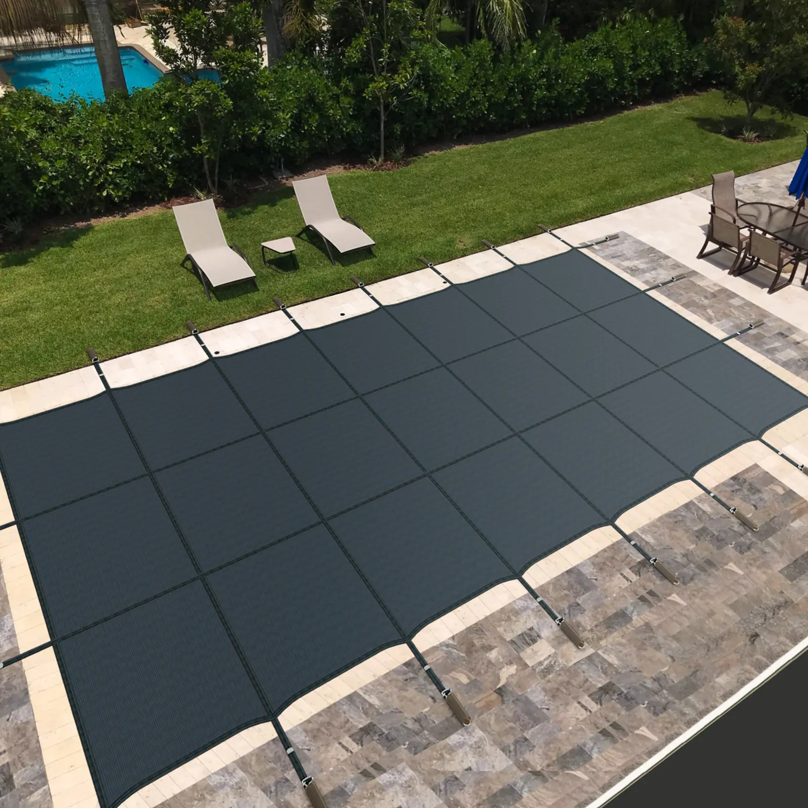 COSTWAY - 34 x 18 Feet Safety Pool Cover Fits 32 x16 Feet Inground Swimming Pools-Blue