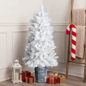 4ft White Christmas Tree with Plastic Pot, 200 Mixed Pine & PVC Tips, Small Artificial Xmas Tree Perfect for Bedroom, Office Desk, Apartment, Dorm, Small Spaces Holiday