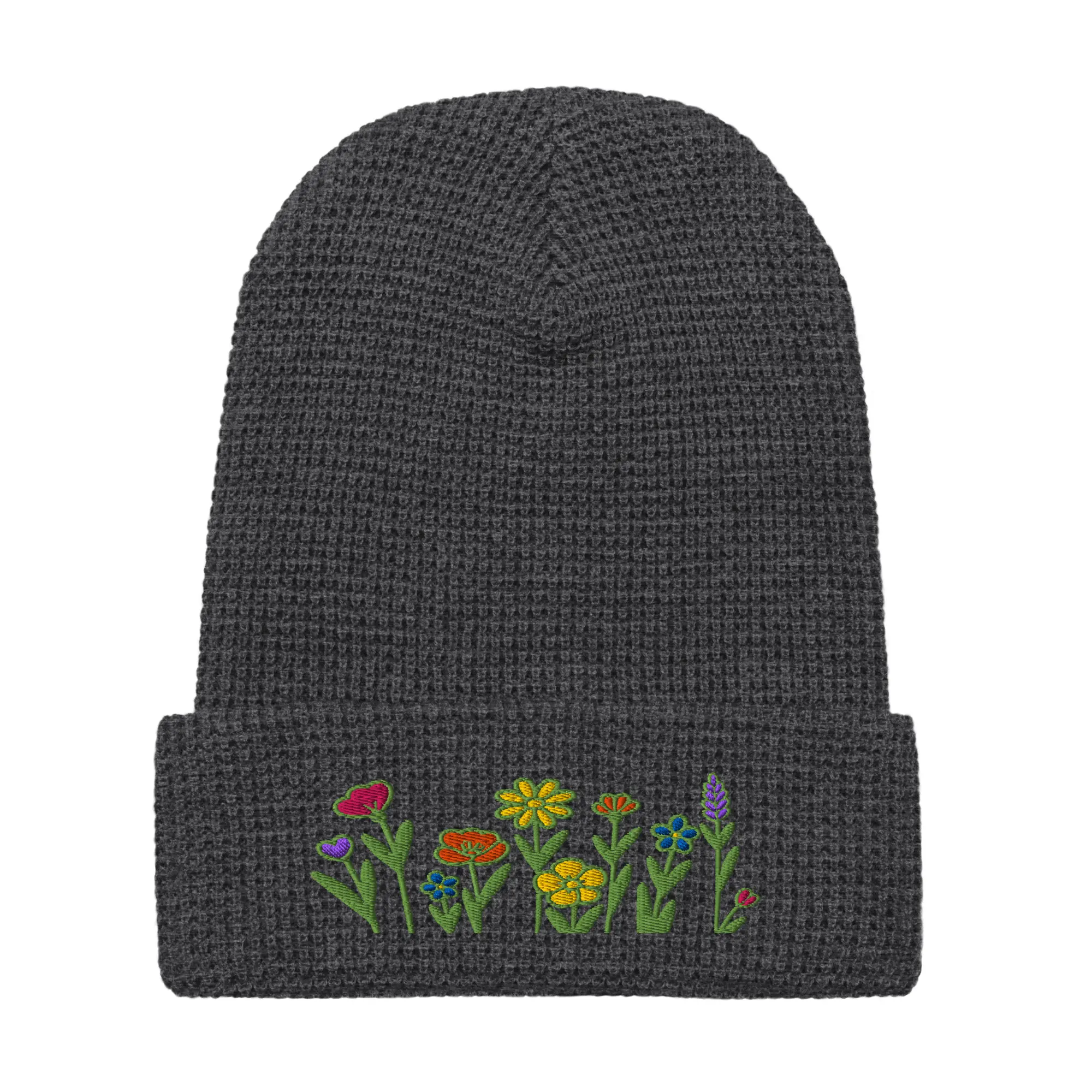 Wildflower Embroidered Beanie • Cottagecore Flower Hat • Colorful Floral Stitch Beanie • Cozy Winter waffle beanie Hat • Nature Lover Gift