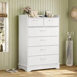 SIKAIC 6-Drawer Dresser, Vertical Modern Storage Cabinet for Bedroom, Large Capacity White Furniture Unit, Freestanding Chest for Home Organization