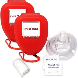 CPR Rescue Mask, Adult/Child Pocket Resuscitator, Hard Case with Wrist Strap + Gloves & Wipes - 2 Pack
