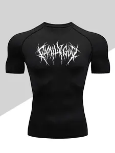 Men's Dragon Print Compression T-Shirt, Workout Rash Guard, Quick-Dry Breathable Stretch Fabric, Tight-Fitting Short Sleeve Top for Fitness and Outdoor Activities