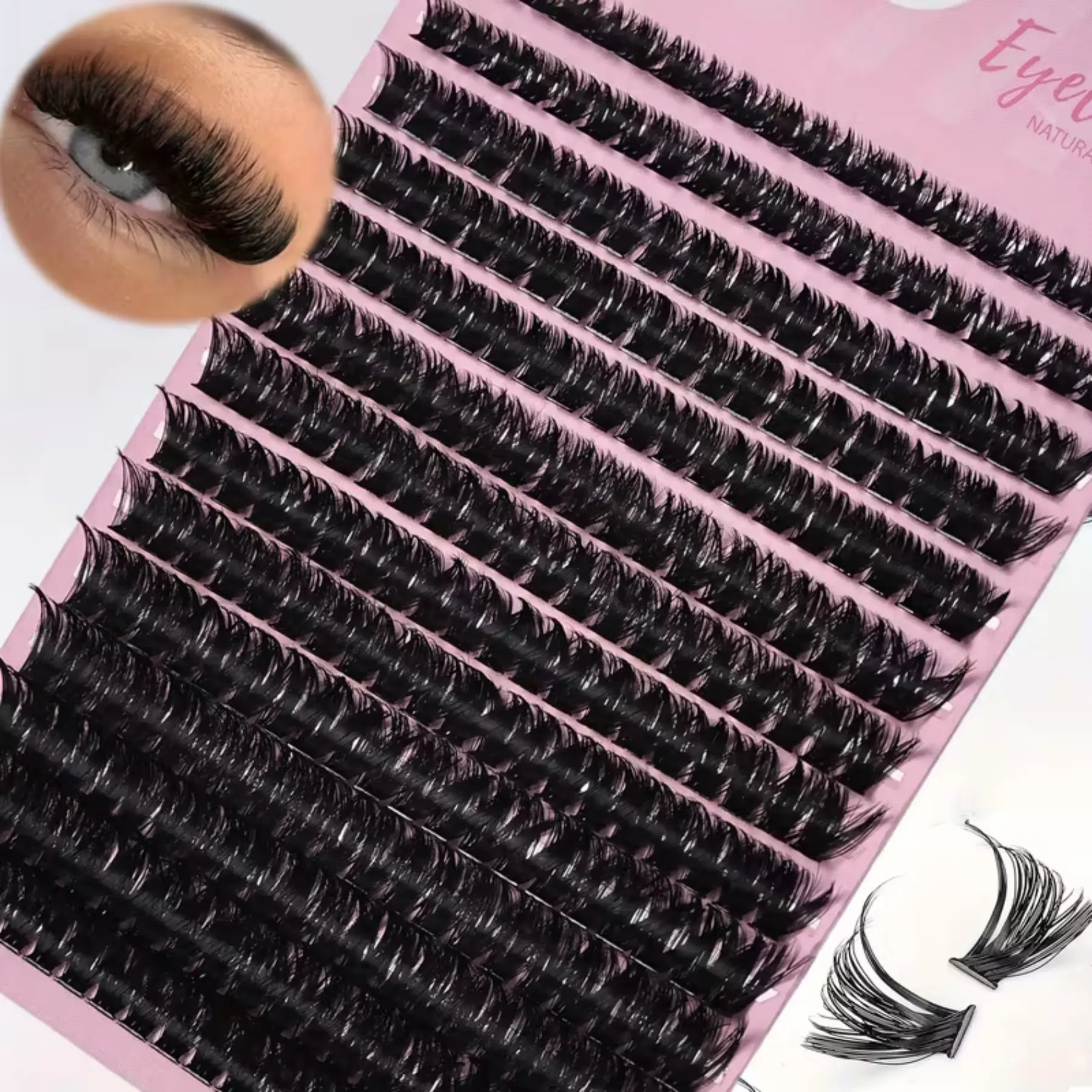 280pcs 60D Fluffy Thick Eyelash Clusters D Curl Wispy Individual Lashes 8-16mm Mix False Eyelashes Extensions Cluster Lashes Volume Lashes Cosmetic Volumized False Eyelashes