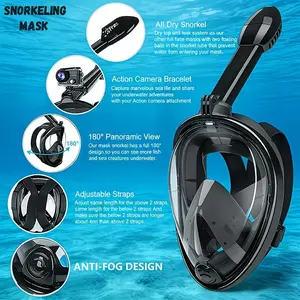 180° Panoramic Full Face Snorkel Mask for Adults, Leakproof Silicone Swimming Mask with Earplugs Storage Bag & Camera Mount, Unisex Durable Snorkeling Gear Multiple Colors Sizes S/M-L/XL